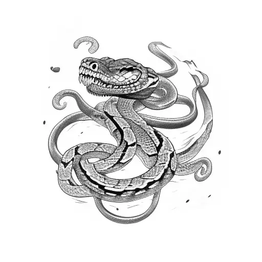 Broken Skull With Angry Snake