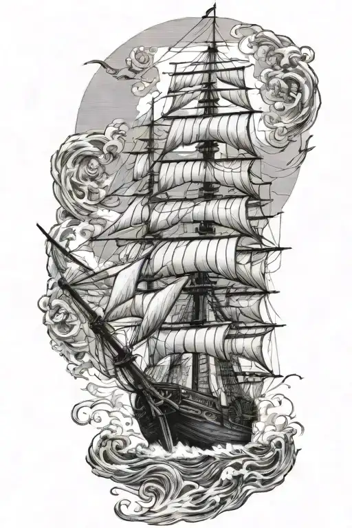 Pirate Ship Sailing Rough Seas Meramid On Front