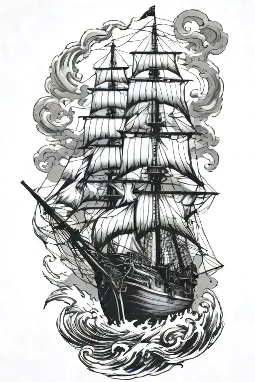 Pirate Ship Sailing Rough Seas Meramid On Front