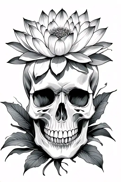Skull And Lotus Flower