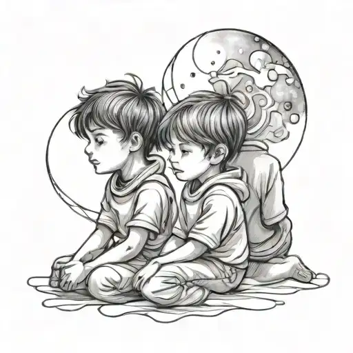 Two Boys And One Girl Watching Cosmic Scene