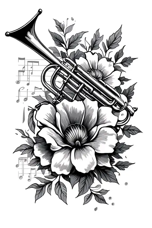 Noa First Name With Flower Trumpet And Music Partition