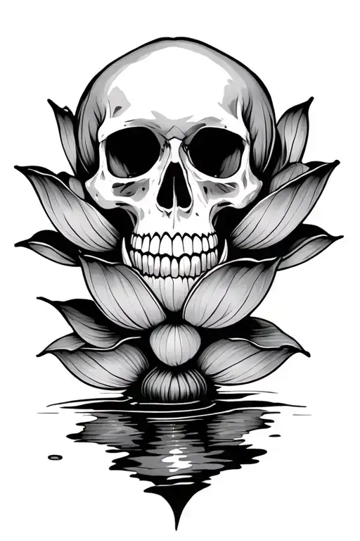 Lotus Flower With Skull In Center Symbolizing Rebirth