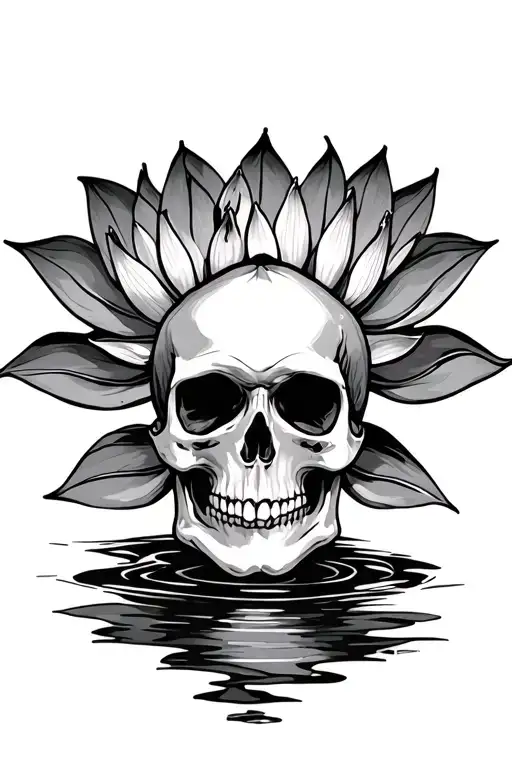 Lotus Flower With Skull In Center Symbolizing Rebirth