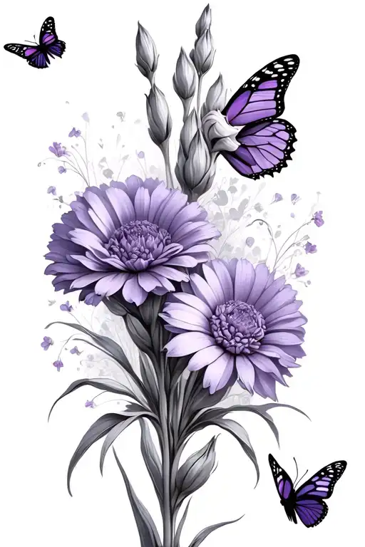Daisy Carnation Gladiolus With 2 Butterflies And Smaller Cosmos And Violet