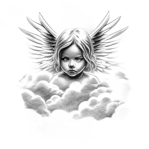 Man Angel With Clouds And Little Angel Around