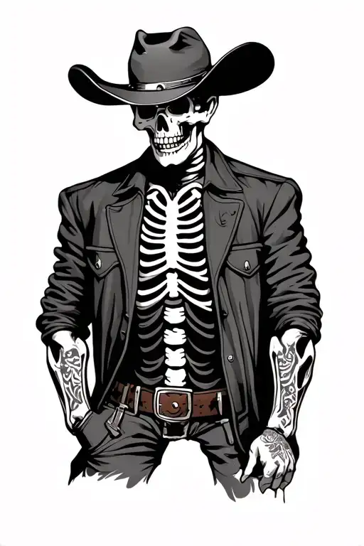 Skeleton Cowboy Standing In Cowboy Clothes