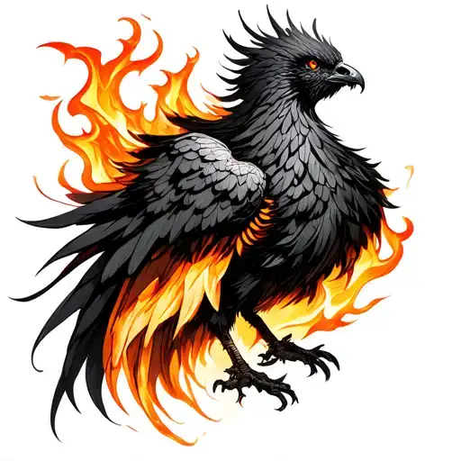 Black Phoenix Which Is Reborn From These Ashes And Orange Flames