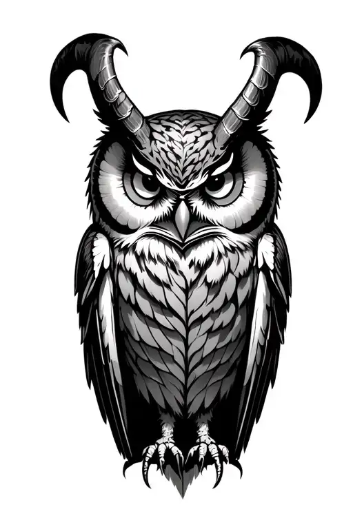 Xl Evil Owl With Horns Facing Forward