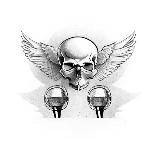 Winged Skull With A Microphone As The Jawbone