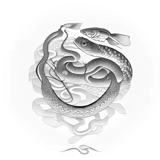 Snake And Fish Carved Into Stone Background