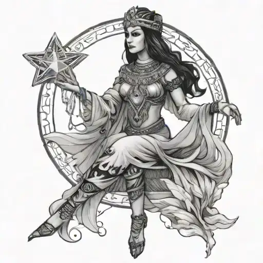 Isis Goddess Holding A Star In A Dress Looking Magical Full Body Floating