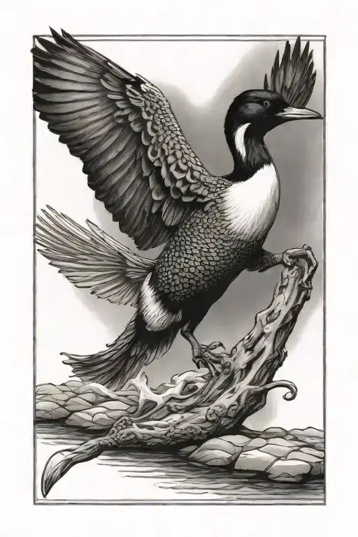 Loon Holding A Dagger In Its Foot Flying Over The Huron River In Michigan