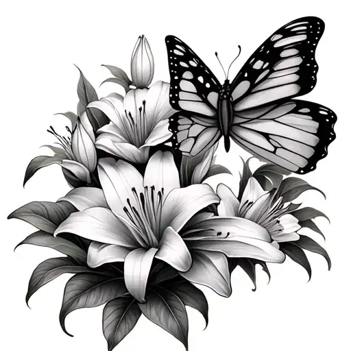 Butterflys And Lily Flowers