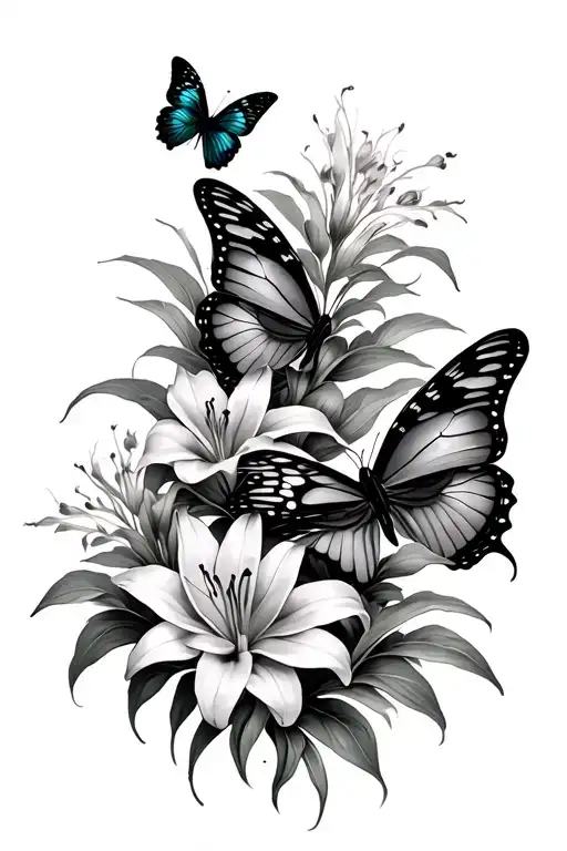 Spine Tattoo Butterflys And Lily Flowers