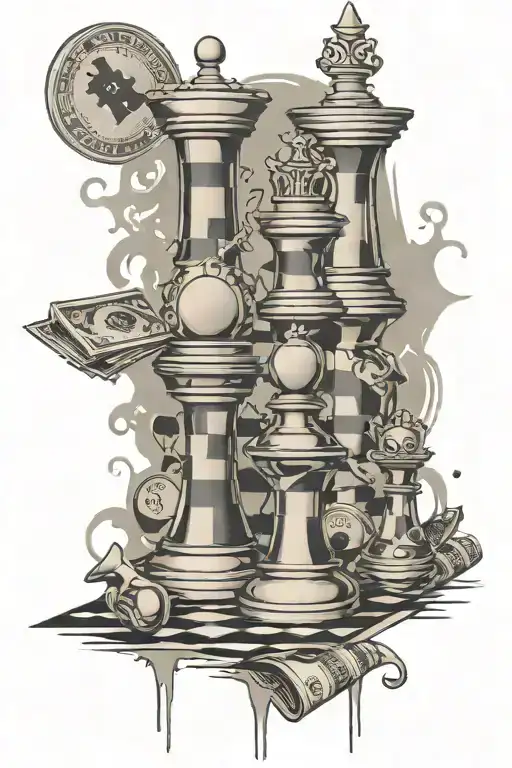 Chess Board With Pieces Made Of Money Symbols