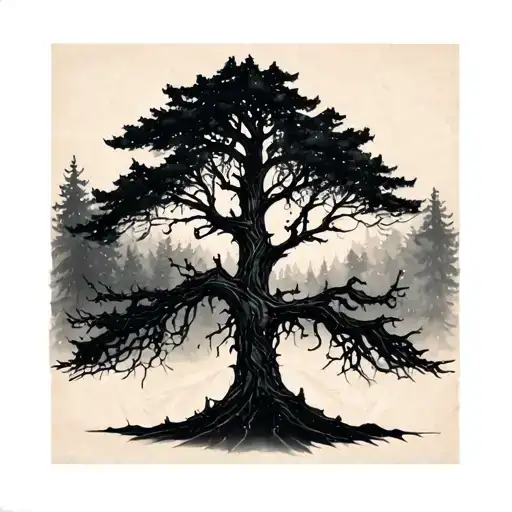 Dark Forest Tattoo With Shadow Tree