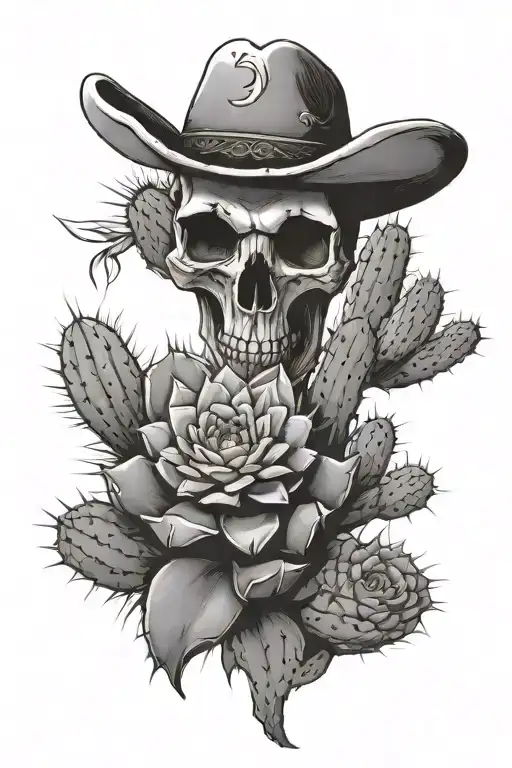 Cactus And Sun With Bull Skull