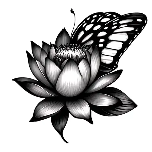 Butterfly With Lotus Flower Flowers