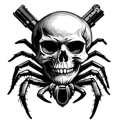 Skull With A Spider And A Gun