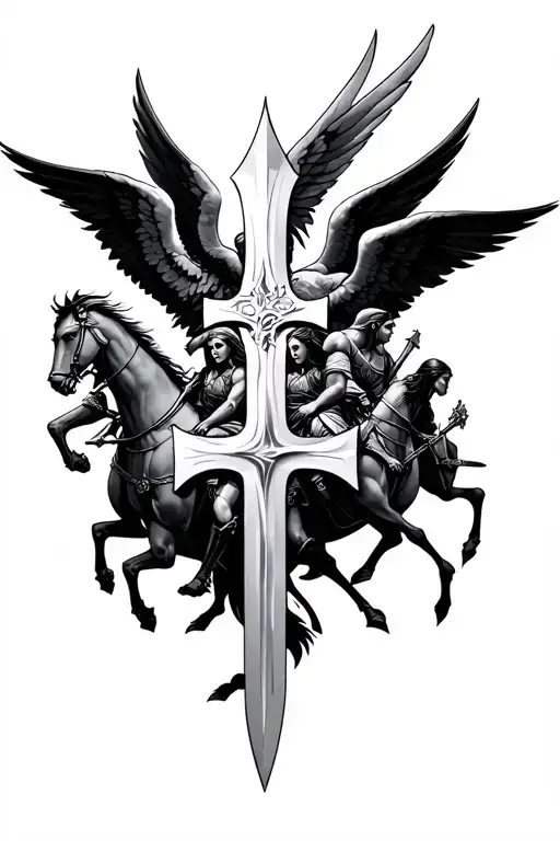 7 Archangels Riding To War Sword Shield Cross