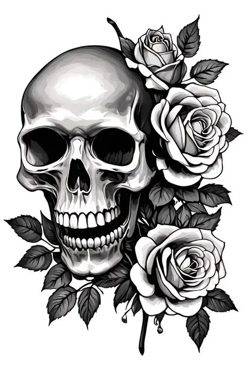 Skull And Roses Intertwined