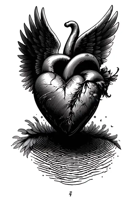 Fingerprint Heart With Angel Wings
