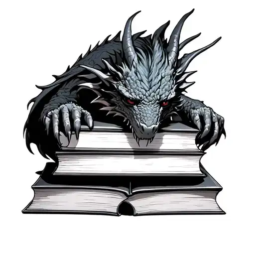 The Dragon Lies With His Head On Books And Looks At The Condemning Tired Gaze