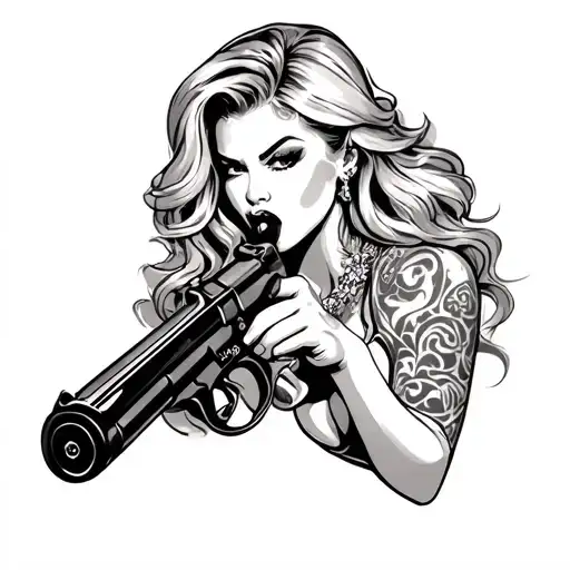 Sexy Woman Licks A Gun