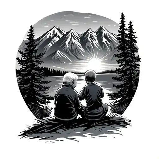 A Grandpa And Grandson Sitting Watching Sunrise Wasatch Mountains