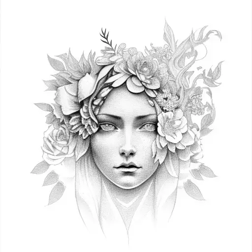 An Angelic Figure Surrounded By A Garden Of Dark And Mysterious Flowers