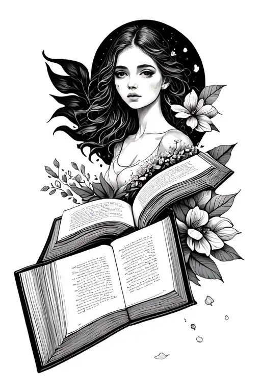 Line Work Open Book With Dreams Escaping The Pages