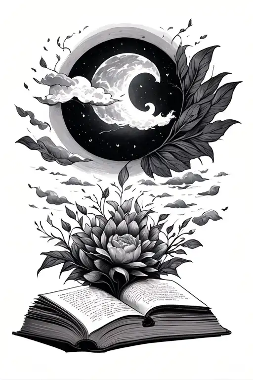 Line Work Open Book With Dreams Escaping The Pages