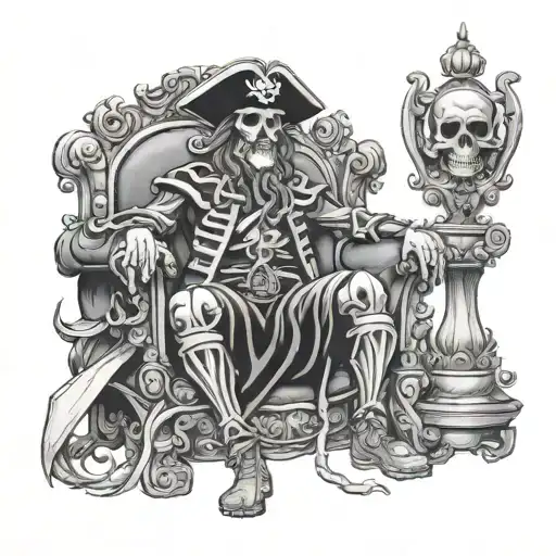 Skelton Pirate King Sitting In Throne