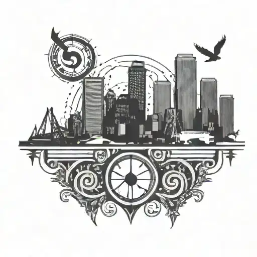 A Silhouette Of The Boston Skyline With A Free Spirit Symbol And Music Notes Floating Above