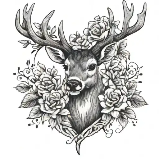 Deer Head With Flowers Intertwined