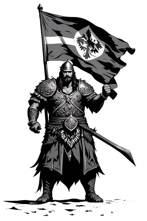 Viking Warrior Holding Flag
