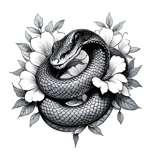 Snake With Flowers Under The Chest