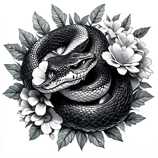 Snake With Flowers Under The Chest