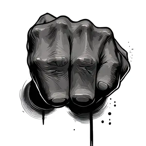 One Line Tattoo Hand Fist Infront Of Mouth With Index Finger And Thumb Streched Out