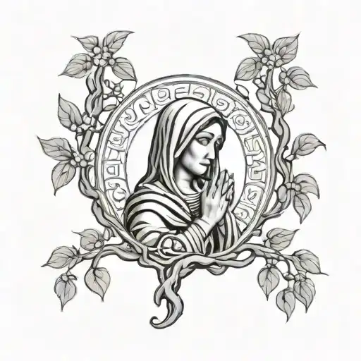 Virgin Mary Praying Under A Date Tree