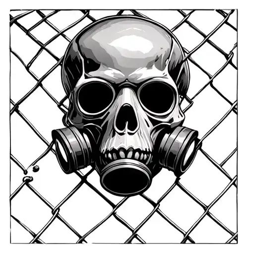 Skull Wearing Gas Mask Behind Fence Negative Space