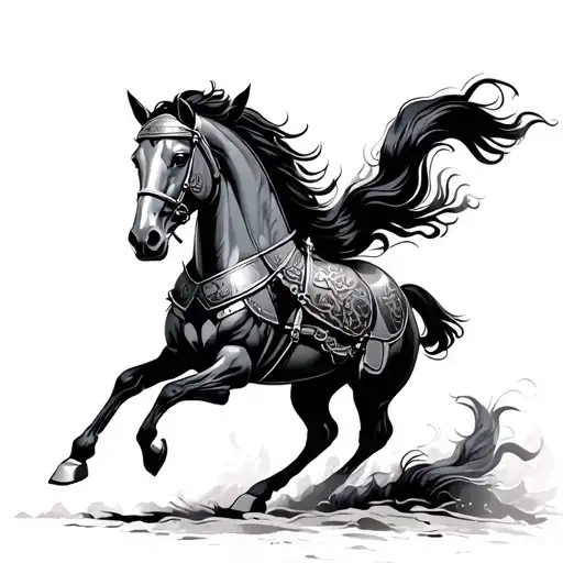 Asian War Horse Galloping With Armor