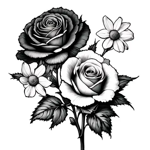 1 Carnation 2 Roses 2 Daffodils 1 Daisy Connected Individually