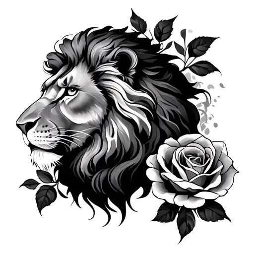 Lion Et Rose Intertwined