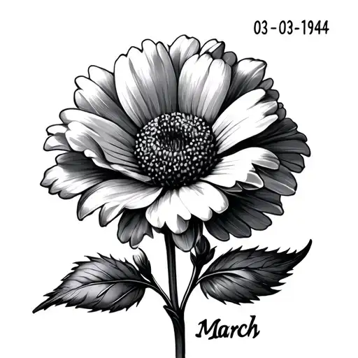 March Birth Flower With The Date 03-03-1943 On The Stem