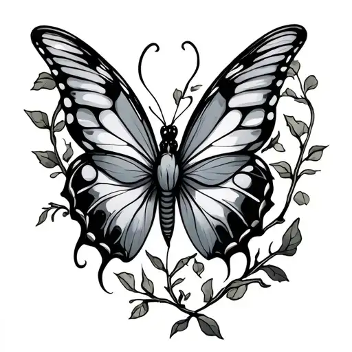Vine Theme Tattoo Butter Fly