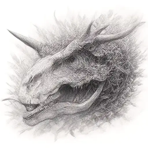 Triceratops Skull Adorned With Plants Intertwined