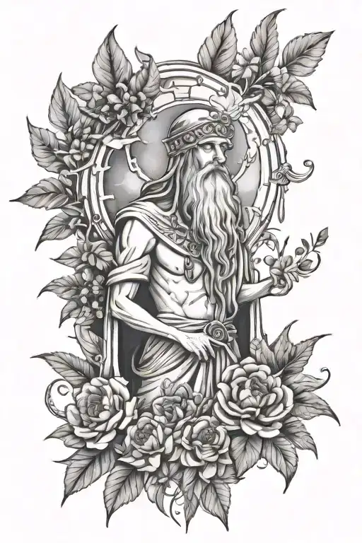 Black And White Vitruvius Man Surrounded By Medicinal Plants