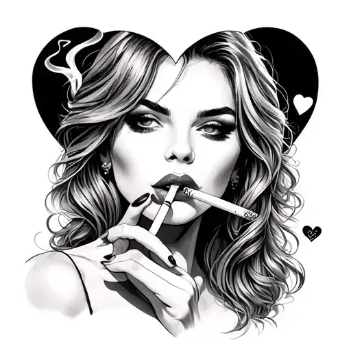 A Woman Smoking A Cigarette With A Heart As Background
